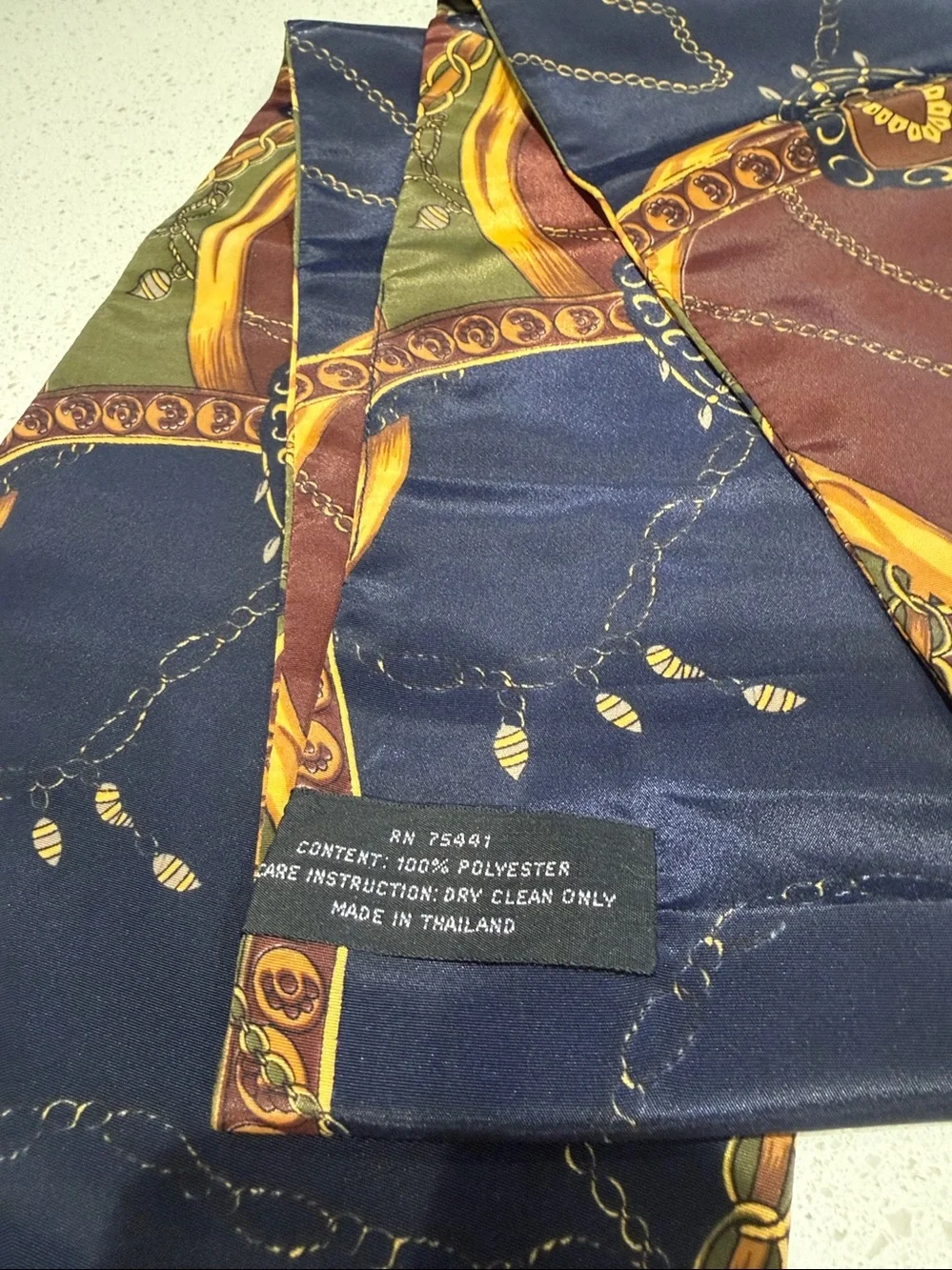 Equestrian Dress Scarf with Navy Blue Fringe.